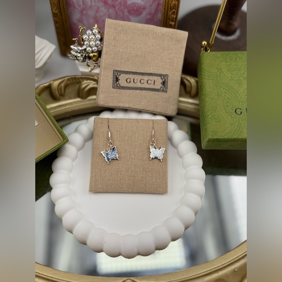 Gucci Butterfly Sterling Silver Drop Earrings Authentic Made in Italy - Picture 4 of 8